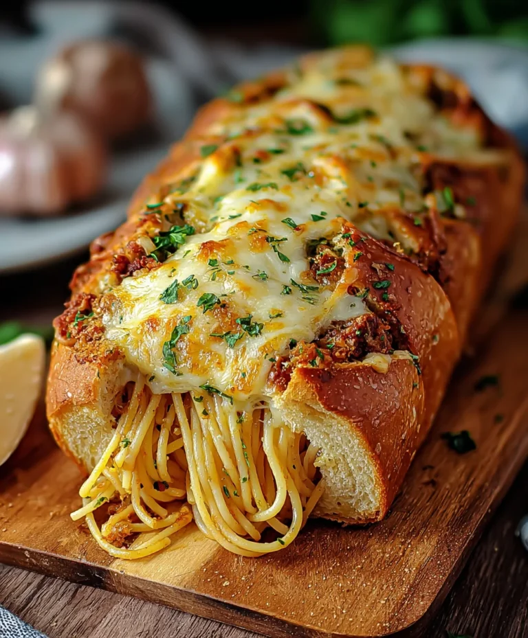 Spaghetti Stuffed Garlic Bread-Easy Delicious Recipe