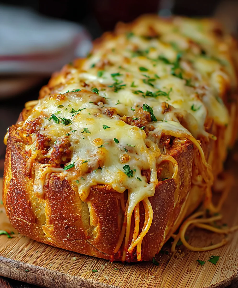 Spaghetti Stuffed Garlic Bread-Easy Delicious Recipe
