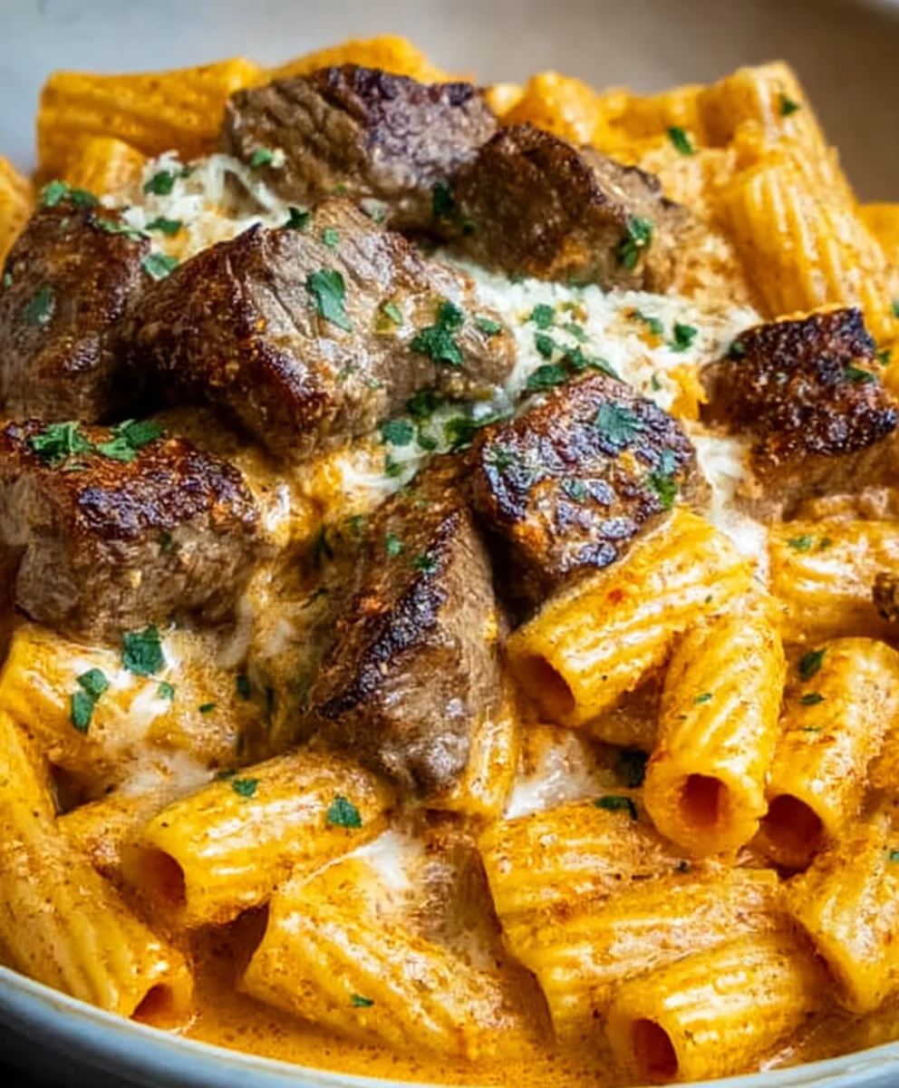 Cajun Steak Tips Cheesy Rigatoni Parmesan Pasta