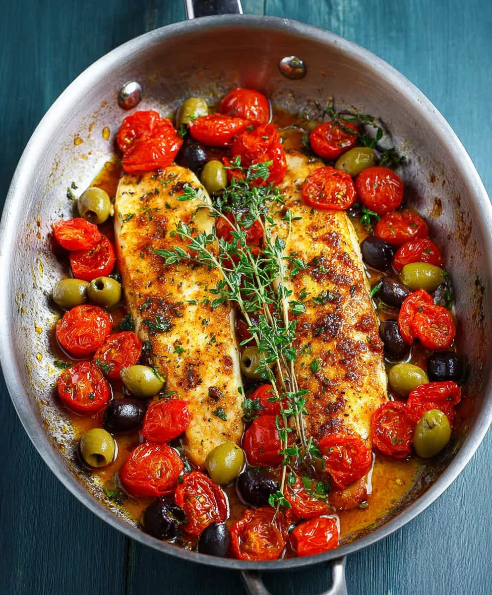 Easy Baked Fish Cherry Tomatoes Olives Recipe