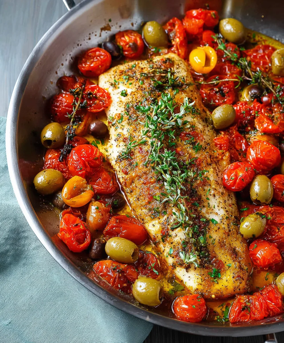 Easy Baked Fish Cherry Tomatoes Olives Recipe