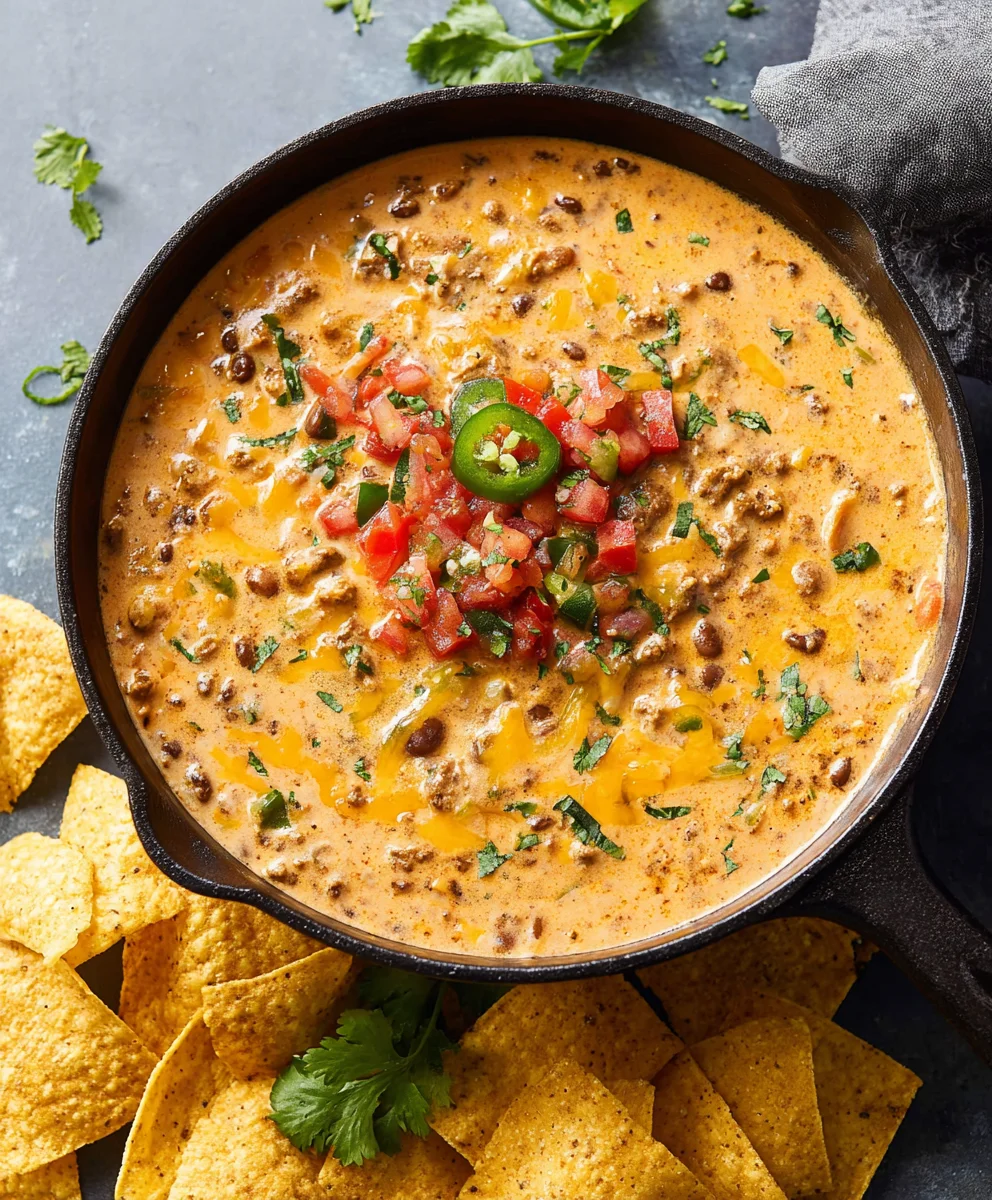 Easy Cowboy Queso Dip-Spicy Beef Cheese Dip