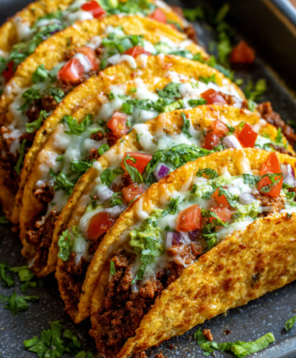 Oven Baked Cheesy Tacos - Crispy Loaded Beef Recipe