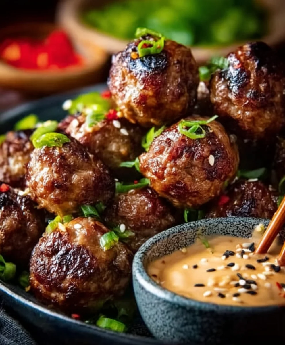 Spicy Beef Meatballs Korean BBQ Mayo Dip Appetizer