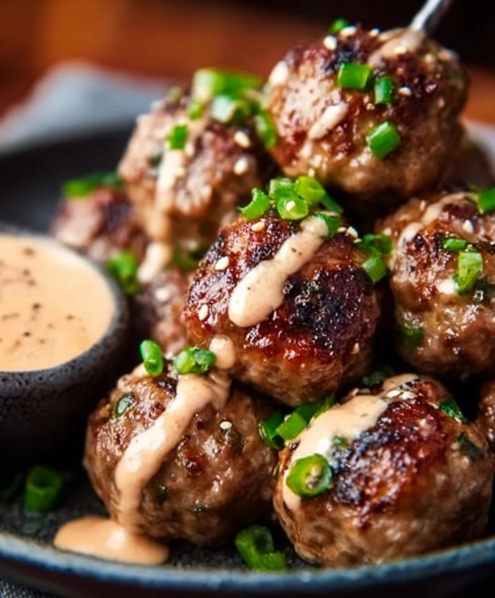 Spicy Beef Meatballs Korean BBQ Mayo Dip Appetizer