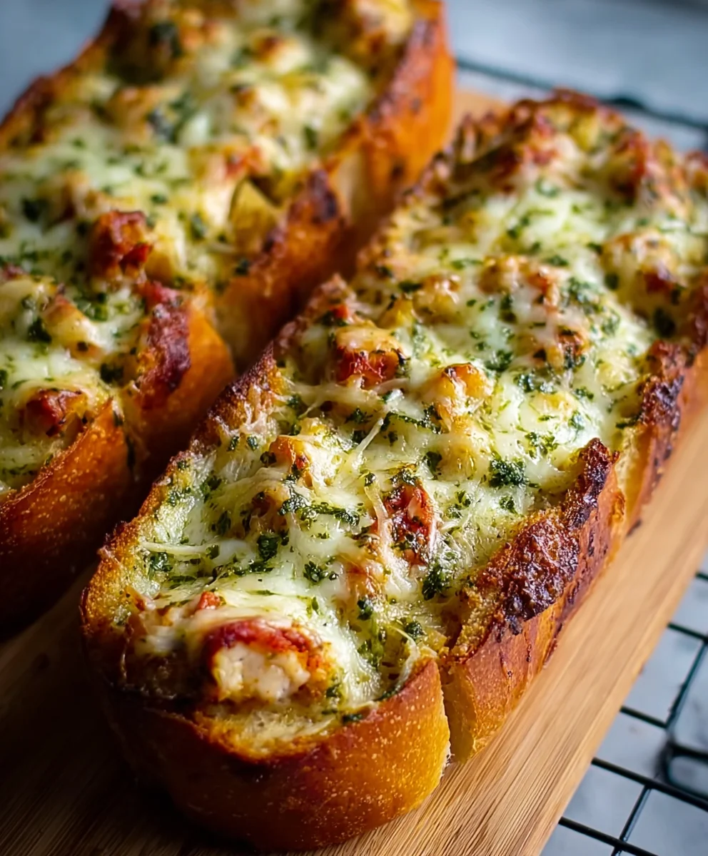 Pesto Chicken Garlic Bread - Easy Weeknight Dinner