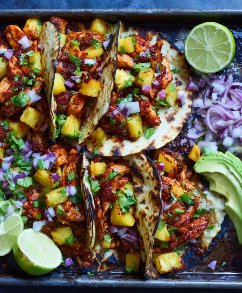 One Pan Chicken Pineapple Tacos-Easy & Flavorful