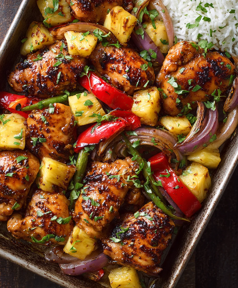 Easy Hawaiian Chicken Sheet Pan Dinner-Quick Meal