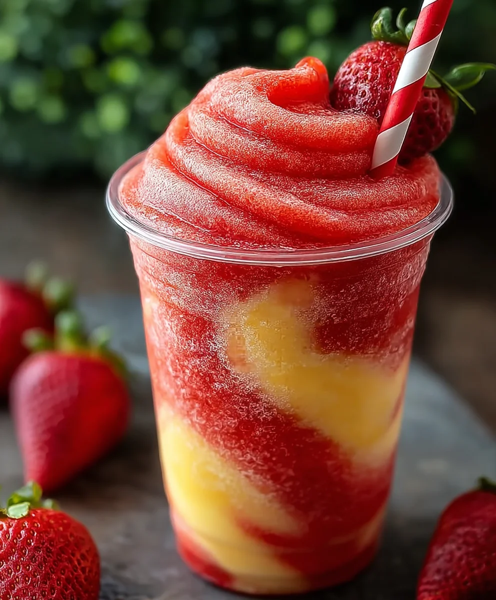Pineapple Strawberry Swirled Slushie - Refreshing Drink