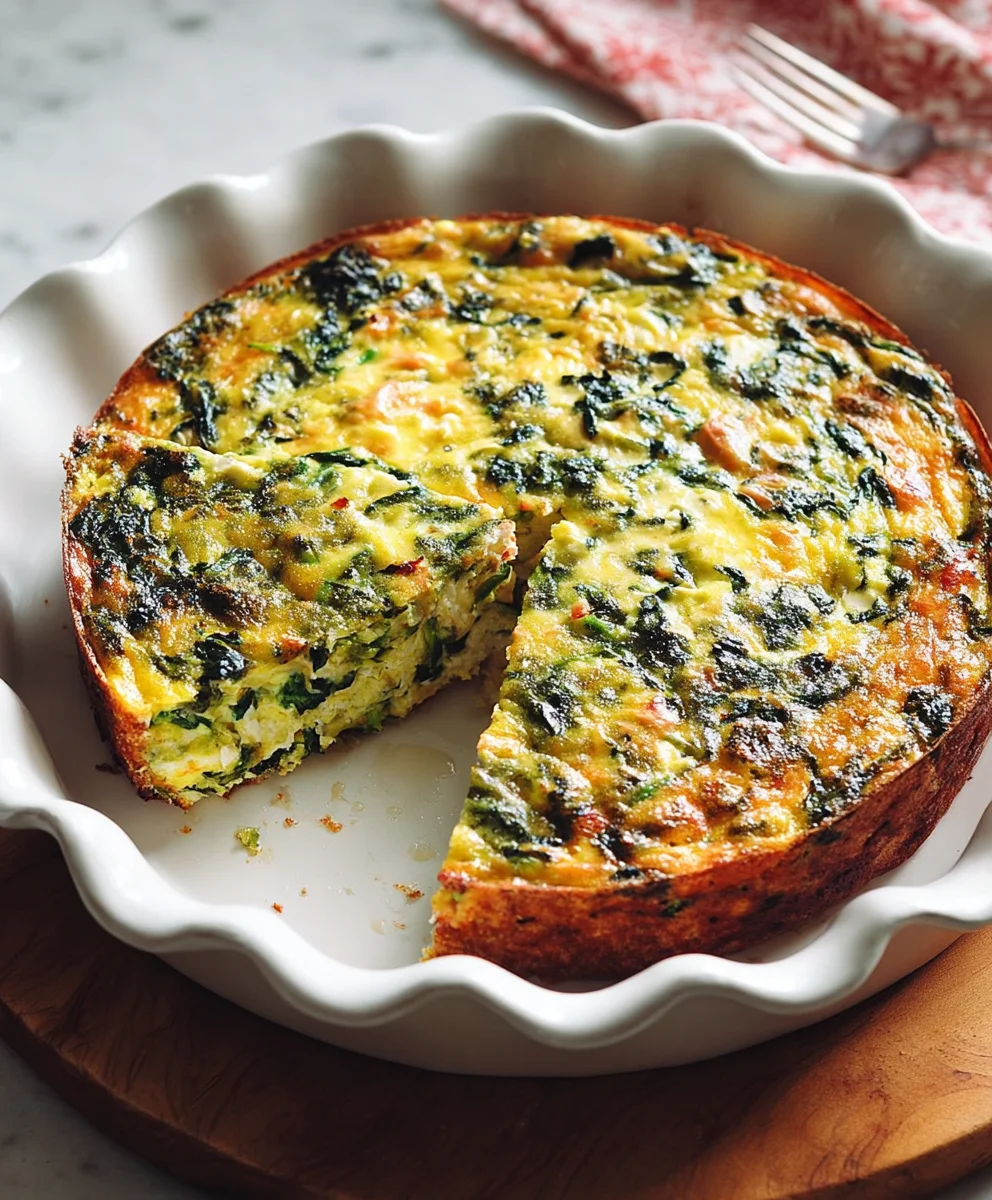 Spinach Cottage Cheese Crustless Quiche - Easy Healthy Recipe