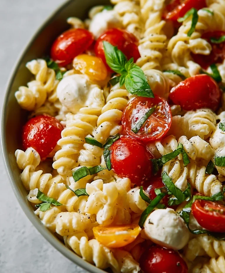 Creamy Caprese Pasta Salad- Easy & Delicious