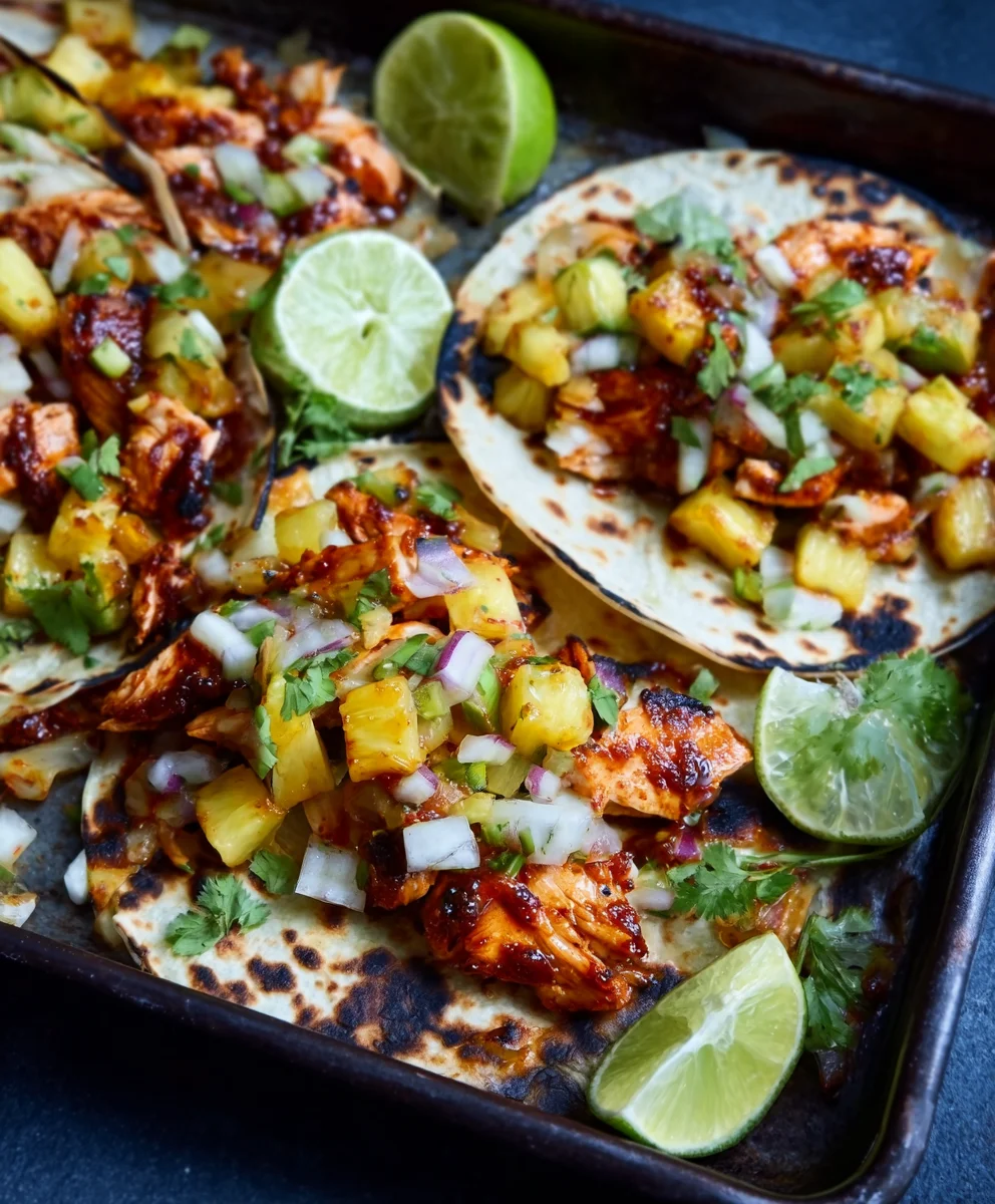 One Pan Chicken Pineapple Tacos-Easy & Flavorful