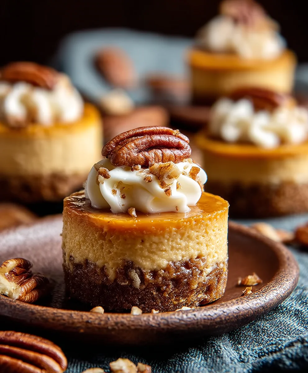 Pumpkin Pecan Mini Cheesecakes-Decadent Fall Dessert