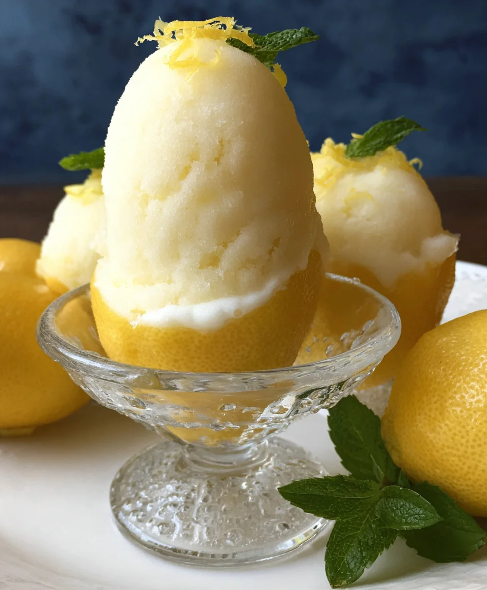 Lemon Sorbet Frozen Lemon Shell-Refreshing Dessert