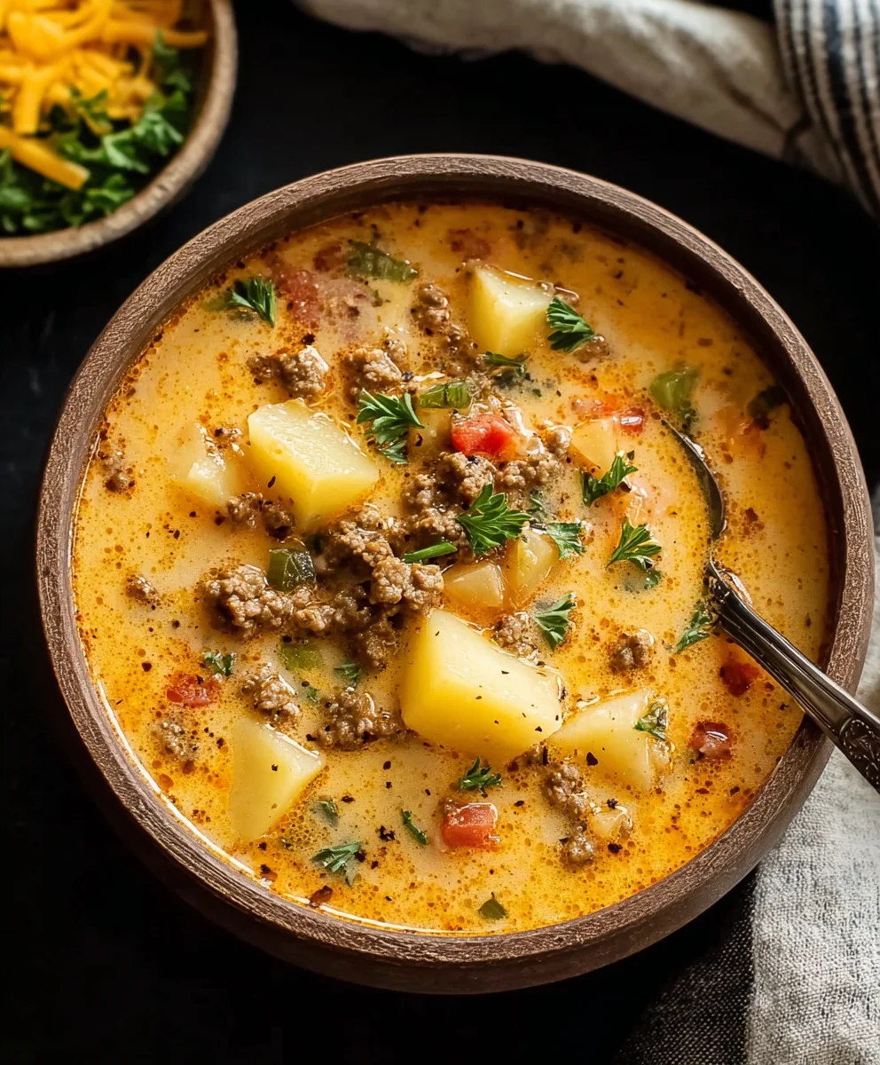 Cheesy Beef Beef Hamburger Potato Soup - Comfort Food Classic