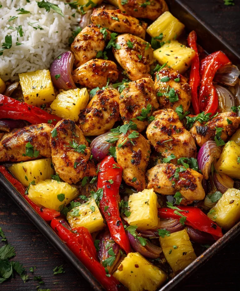 Easy Hawaiian Chicken Sheet Pan Dinner-Quick Meal