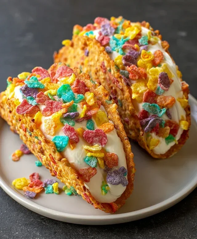 Fruity Pebbles Cheesecake Tacos