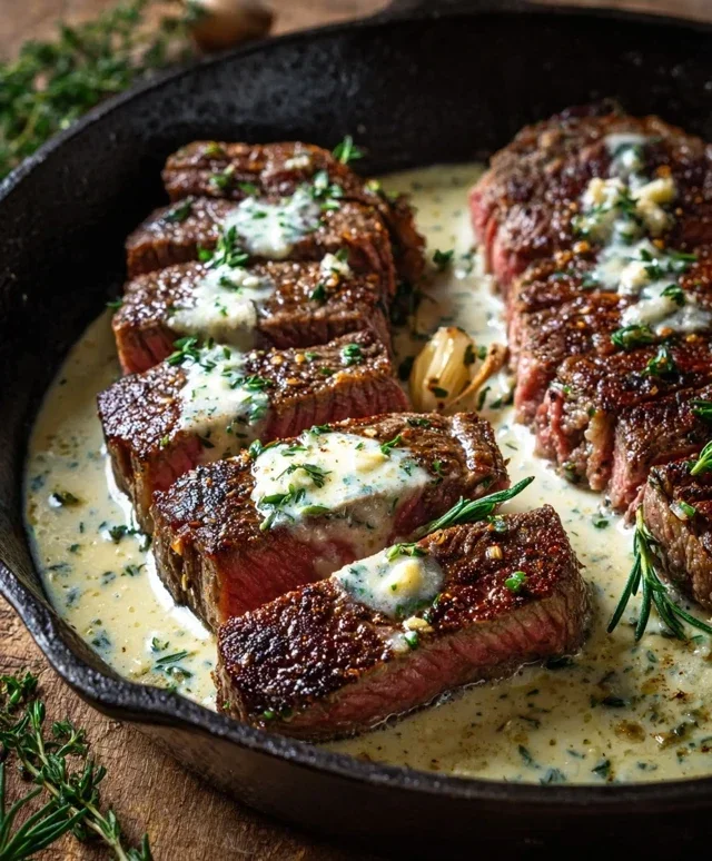 Garlic Butter Steak With Parmesan Cream Sauce