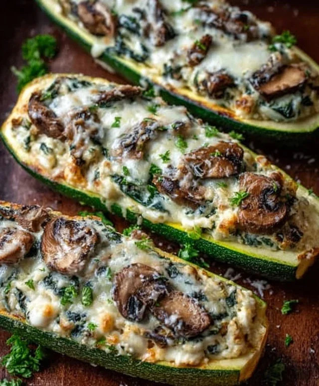 Spinach, Mushroom, and Ricotta Stuffed Zucchini Boats Recipe