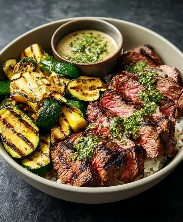 Grilled Steak Bowl with Sauce & Grilled Zucchini Bliss