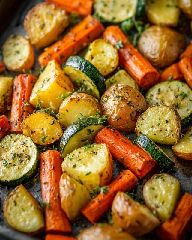 Garlic Herb Roasted Potatoes Carrots and Zucchini