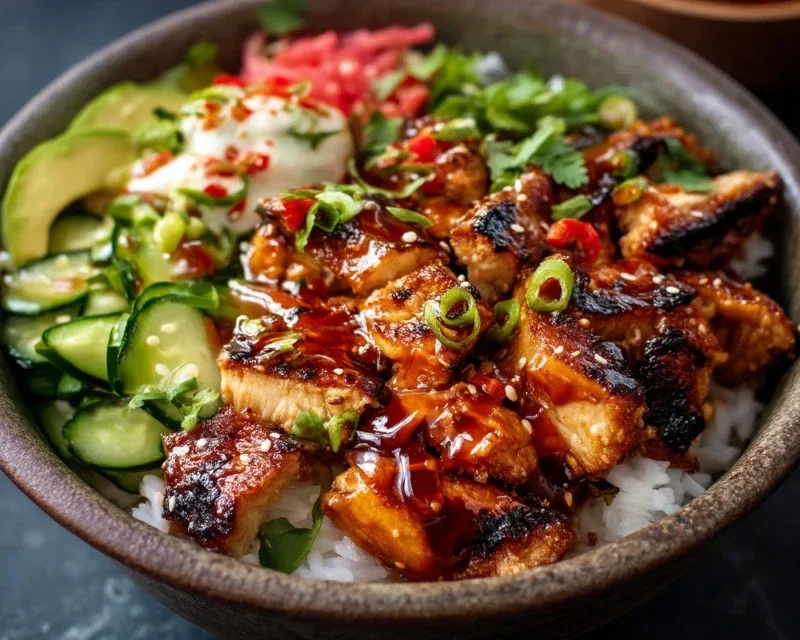 Spicy Honey-Gin Extract Extractger Chicken Bowls with Yum Yum Sauce