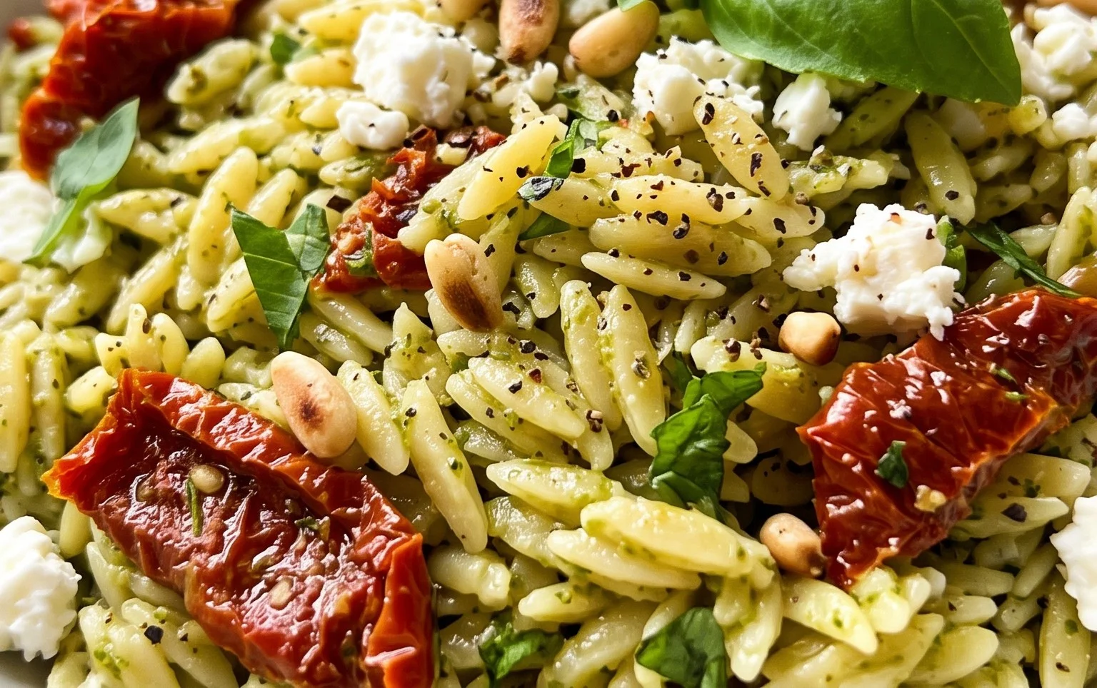 Sun Dried Tomato Orzo Pesto Salad