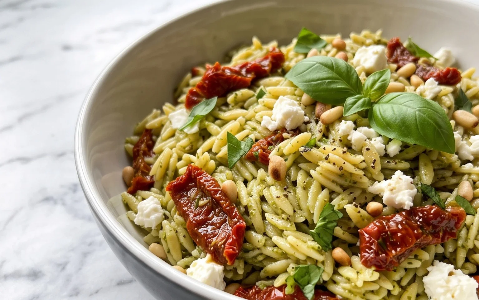 Sun Dried Tomato Orzo Pesto Salad