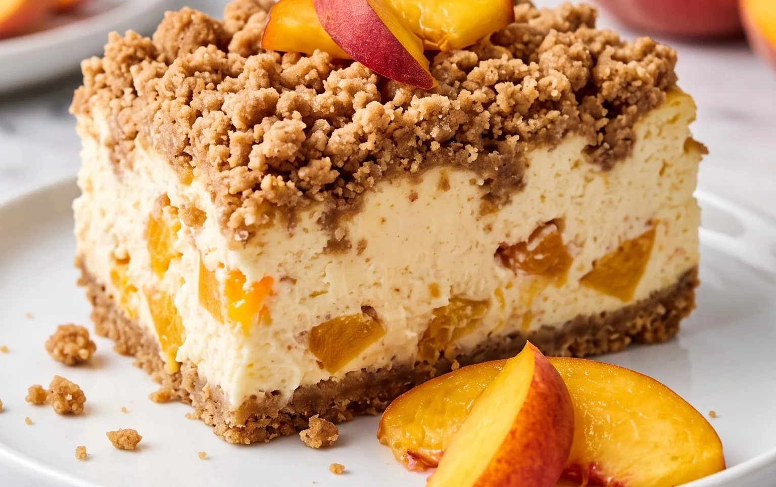 Peach Cream Cheese Cake with Streusel Topping