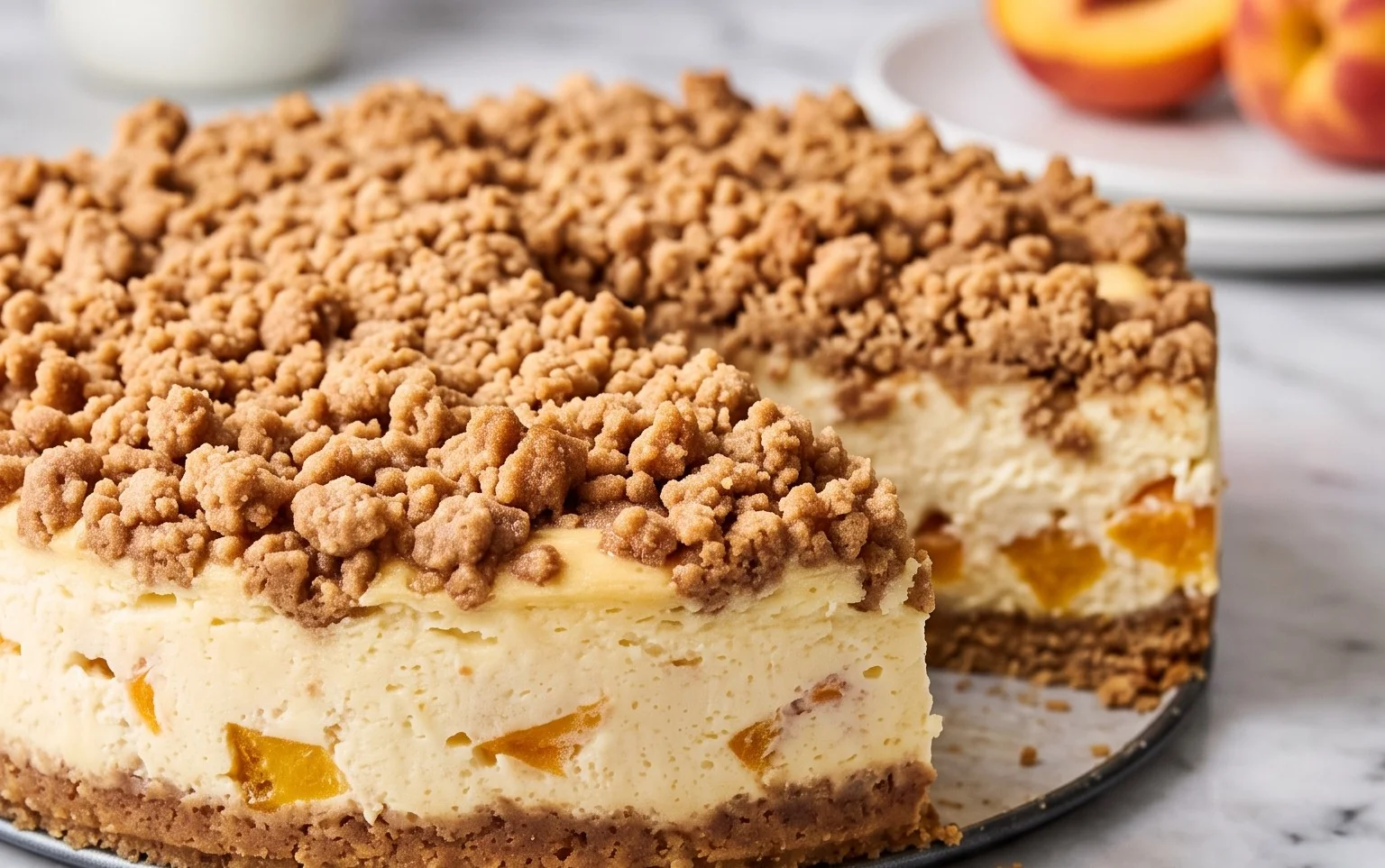 Peach Cream Cheese Cake with Streusel Topping
