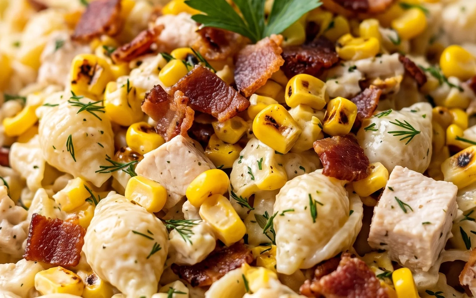 Chicken and Corn Pasta Salad with Beef Bacon