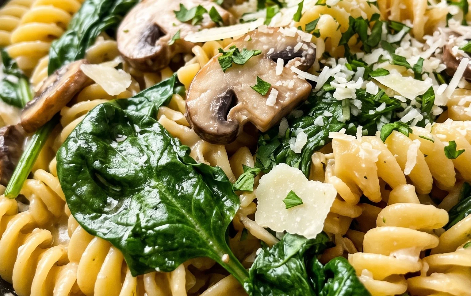 Parmesan Spinach Mushroom Pasta Skillet