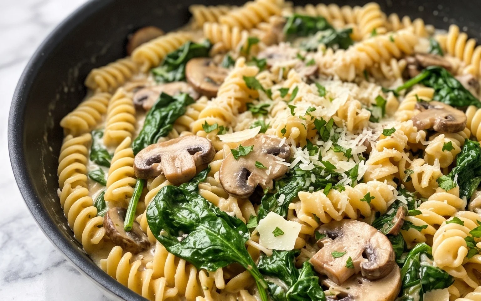 Parmesan Spinach Mushroom Pasta Skillet