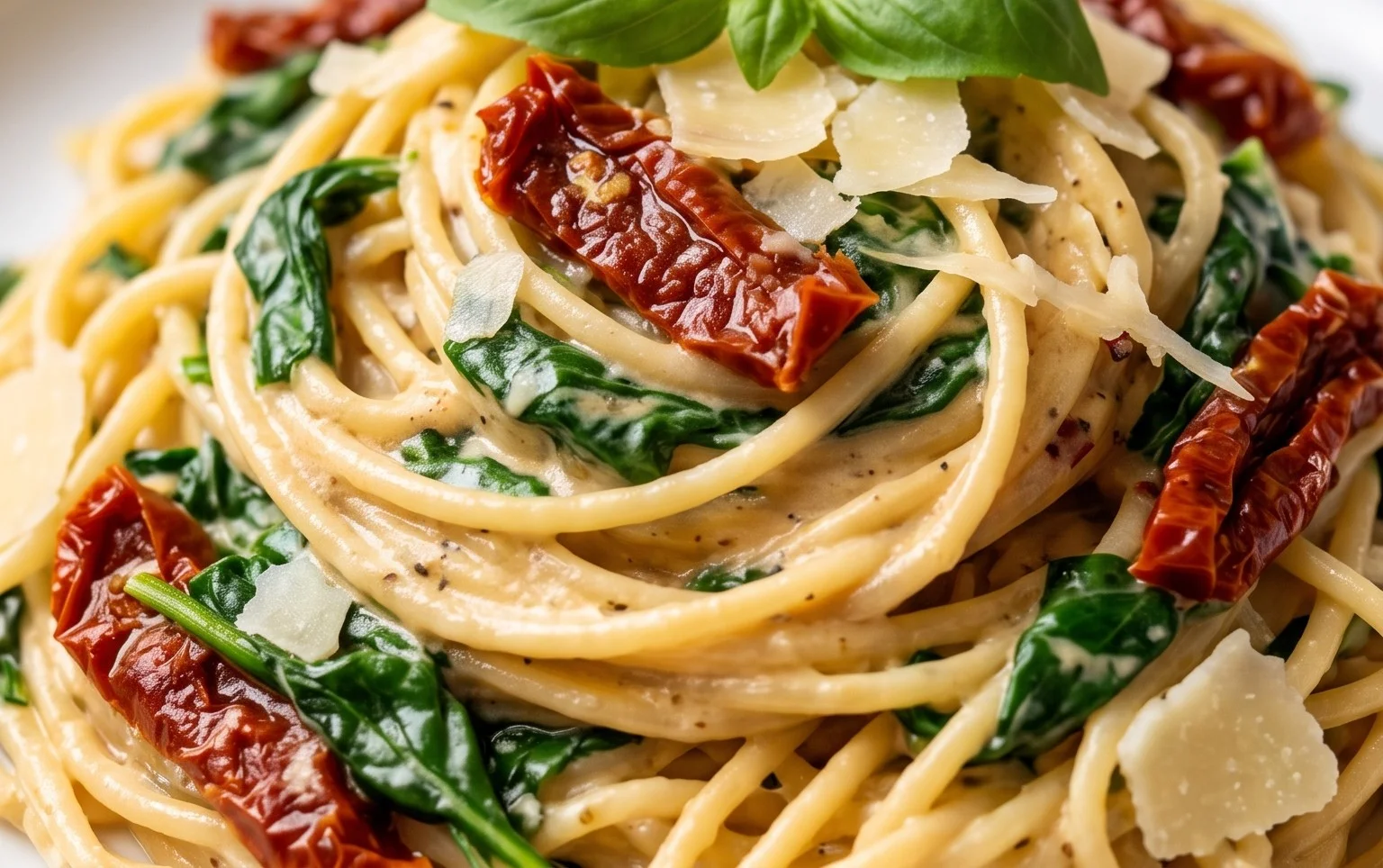 Spaghetti & Spinach with Sun-Dried Tomato Cream Sauce
