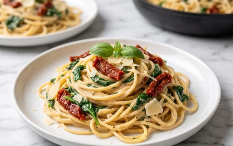 Spaghetti & Spinach with Sun-Dried Tomato Cream Sauce