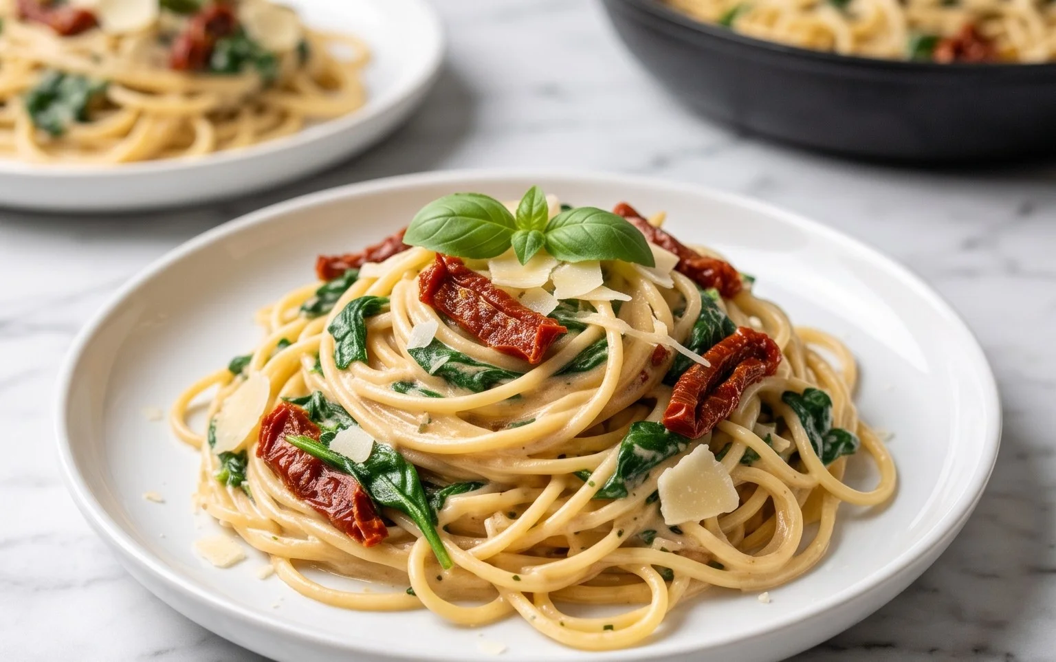 Spaghetti & Spinach with Sun-Dried Tomato Cream Sauce