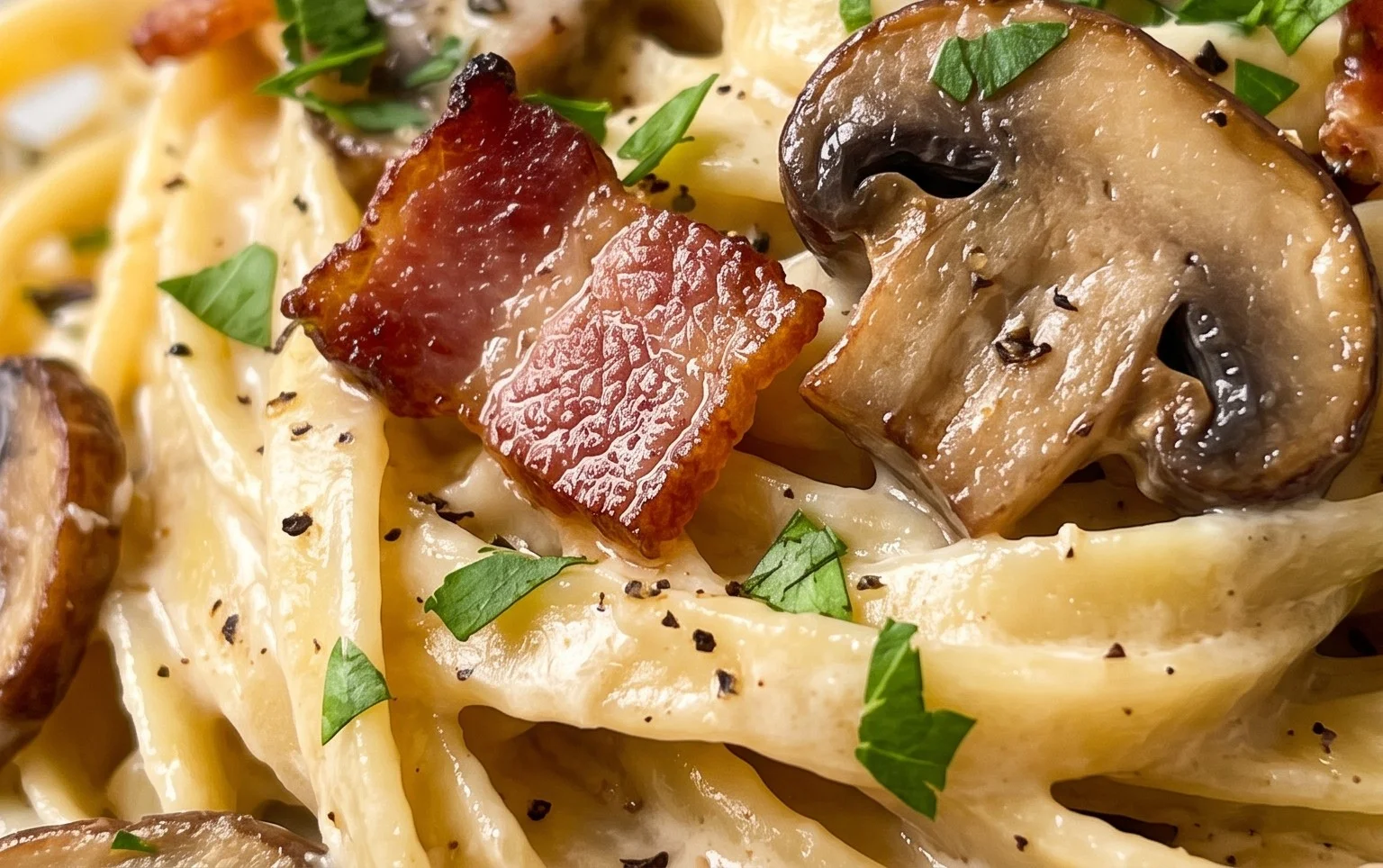 Creamy Beef Bacon and Mushroom Pasta