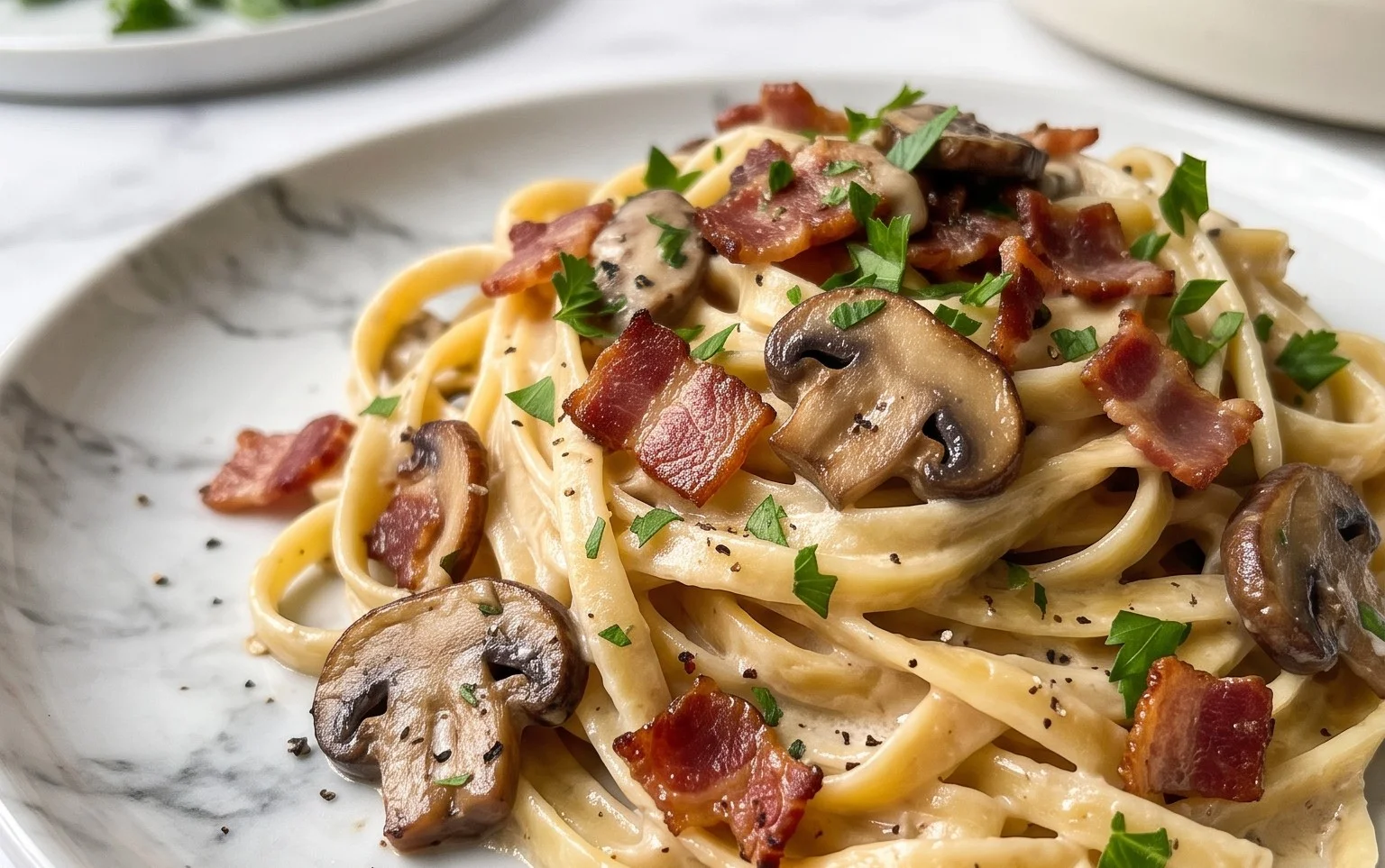Creamy Beef Bacon and Mushroom Pasta