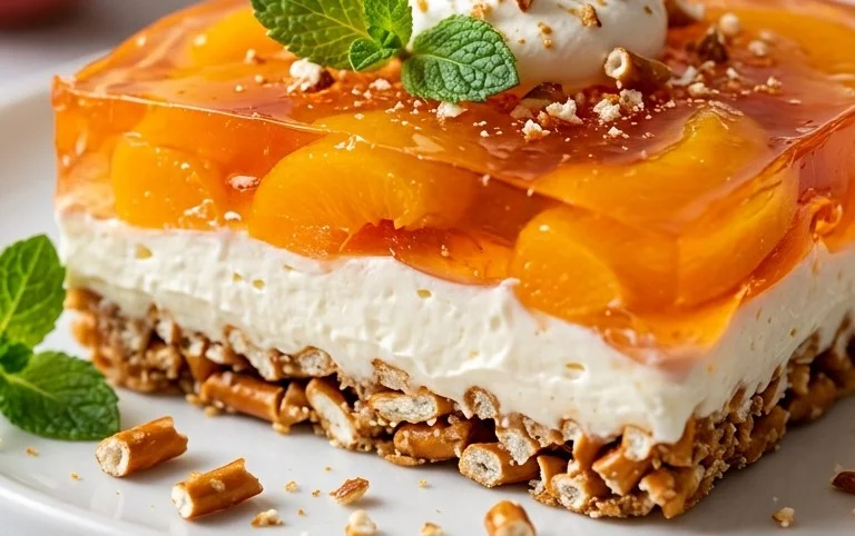 Peach Pretzel Salad Dessert